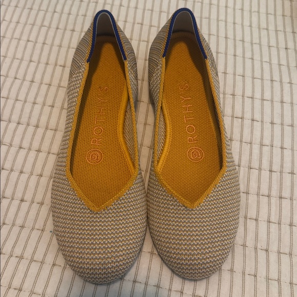 Rothy’s Women’s Sz 5.5 Gray Mustard White Herringbone Design Slip On Flats Round - Picture 3 of 13
